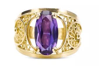 14k geltono aukso Alksandritas Žiedas Vintage vrc057y